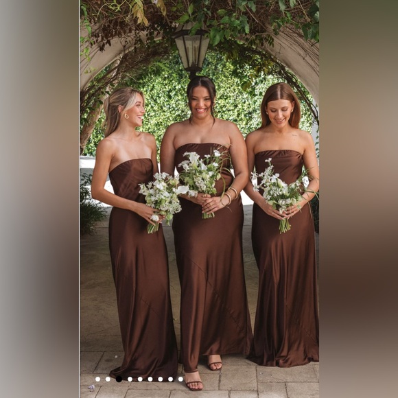 NWOT  SHOW ME YOUR MUMU-Taylor Tube Maxi Dress Color:Chocolate Satin Size: XL - Picture 7 of 10